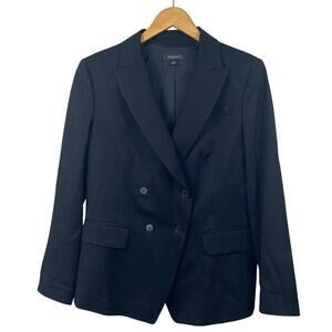 Ann Taylor Black Double Breasted Wool Blazer Jacket Size 10 Career